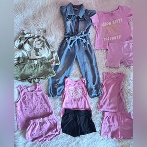 4t Girls' Clothing Set with Denim Jumpsuit and Pink Tops